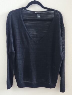 Lane Bryant Black Ribbed Deep V-Neck Top